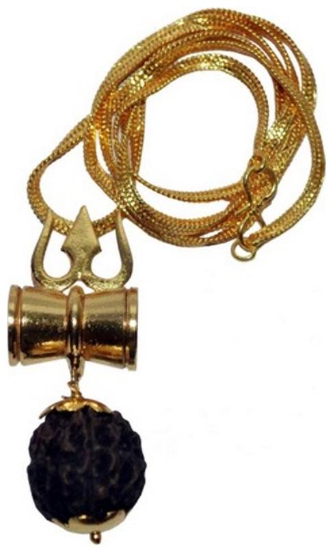 

Shiv Shakti Kavach - Rudraksha Trishula Damru Locket with Gold Plated Chain