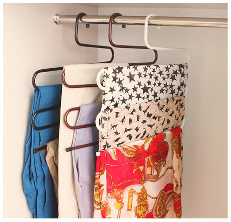 

ShopAIS Iron stainless steel s multi-layered pants rack pants hanger rack multifunction S-type magic pants rack lengthened (Assorted Color)