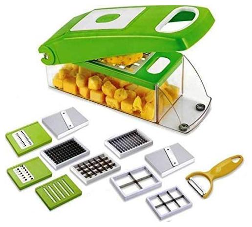 

Shopeleven 14 in 1 Multi-Purpose Vegetable and Fruit Chopper Fruit Grater Slicer Dicer Chipper Peeler Hand Chopper Cutter - All in One (Green)