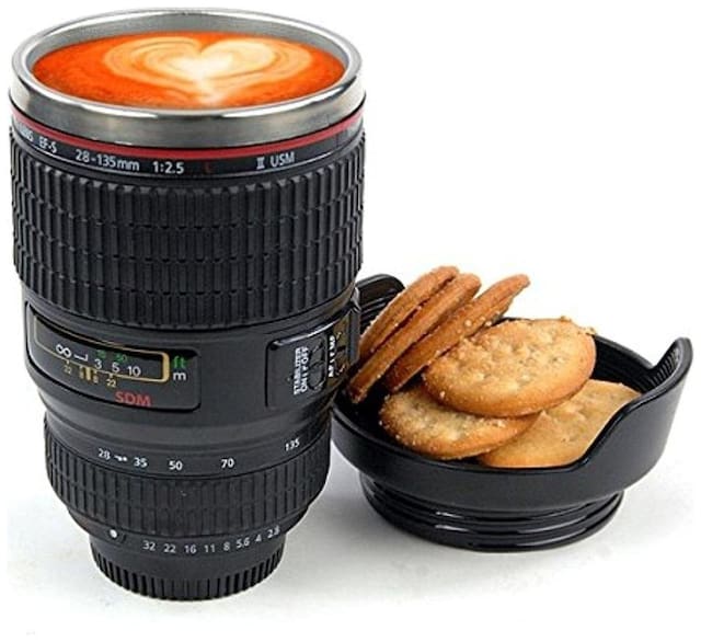 Shopeleven Camera Lens Mug With;Stainless Steel Travel Thermos Camera Lens Coffee Tea Cup Mug Coffee Cup