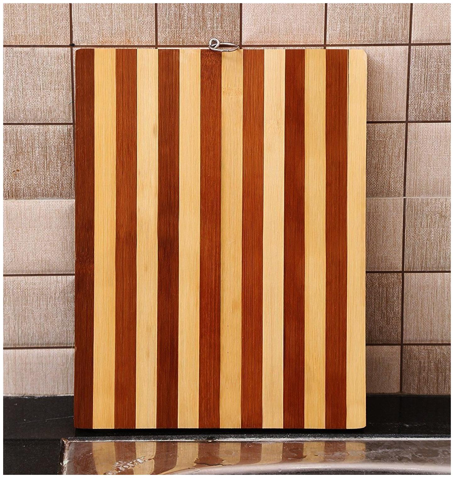 

Shopeleven Wooden Bamboo Kitchen Chopping Cutting Slicing Board for Fruits Vegetables Meat Cheese Pizza Bread with Stainless Steel Handle (pack of )