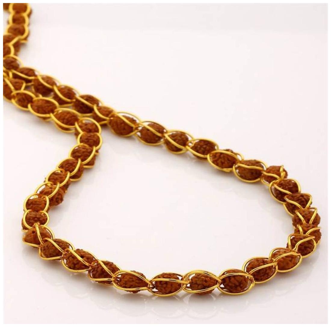 

Shopping store Natural Rudraksha Japa Mala Wood Chain with Yellow Gold Plating for Unisex
