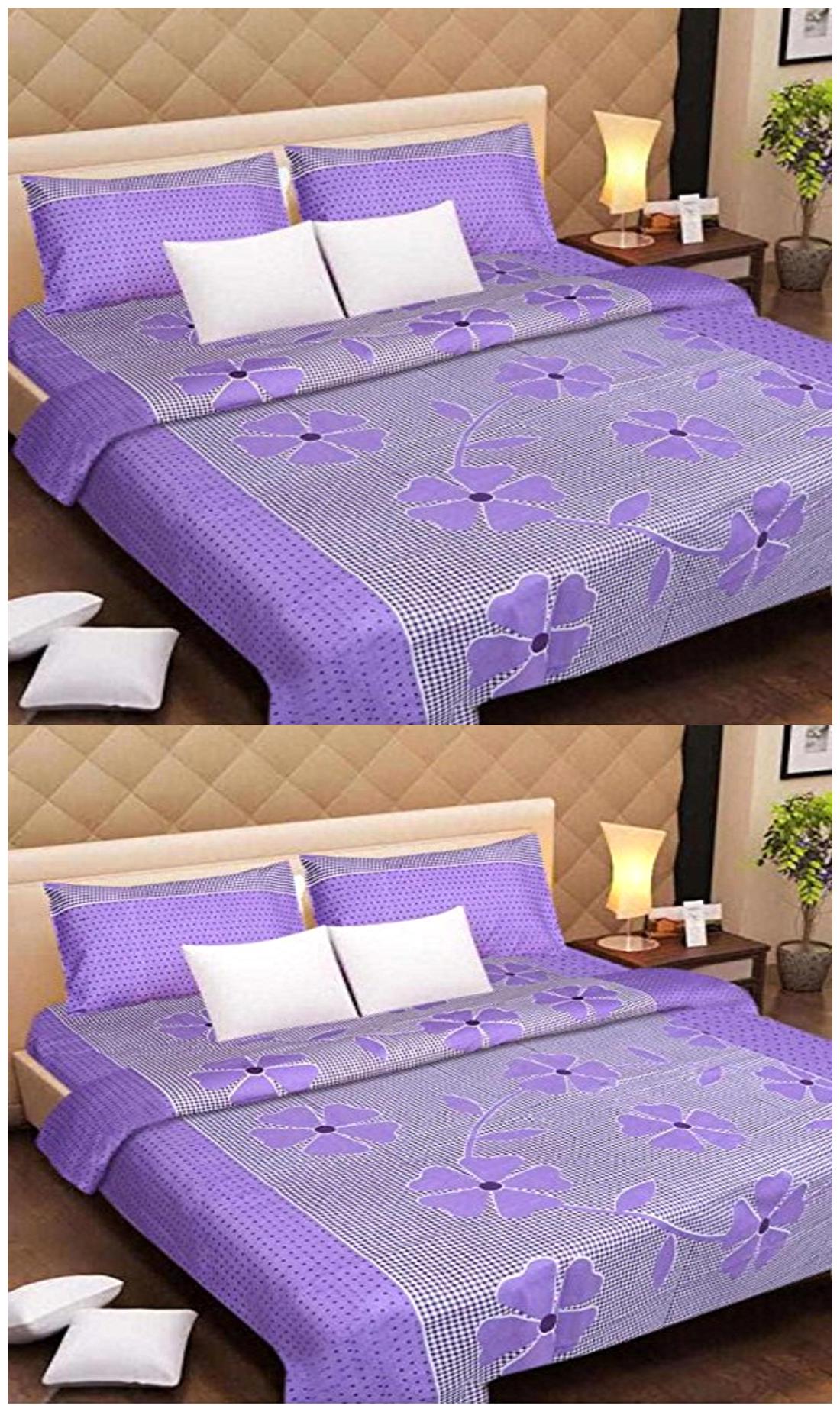 

Shree Jee Microfiber Floral Double Size Bedsheet 104 TC ( 2 Bedsheet With 4 Pillow Covers Purple )