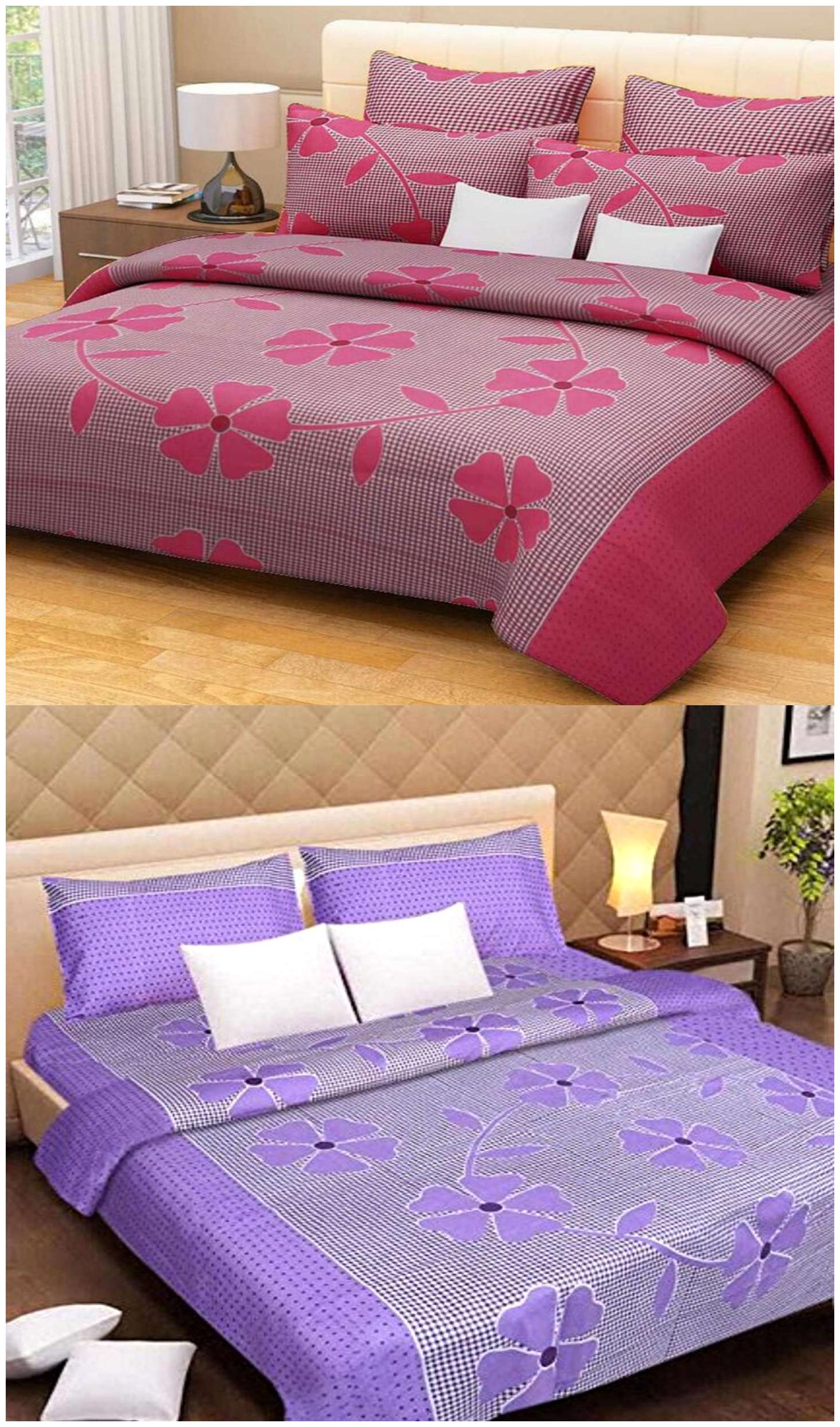 

Shree Jee Microfiber 3D Printed Double Size Bedsheet 160 TC ( 2 Bedsheet With 4 Pillow Covers Purple )