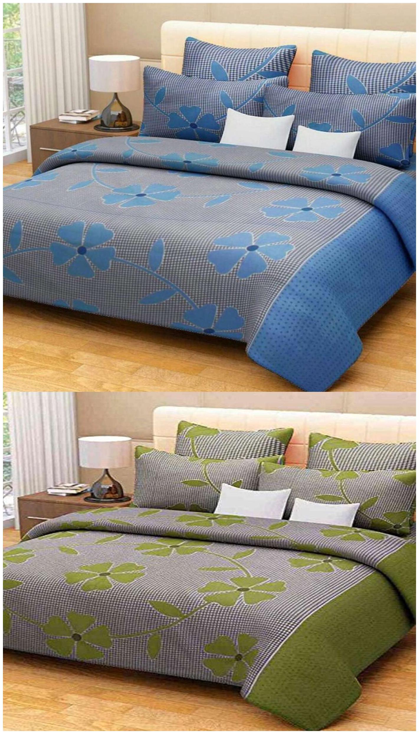 

Shree Jee Microfiber 3D Printed Double Size Bedsheet 160 TC ( 2 Bedsheet With 4 Pillow Covers Blue )
