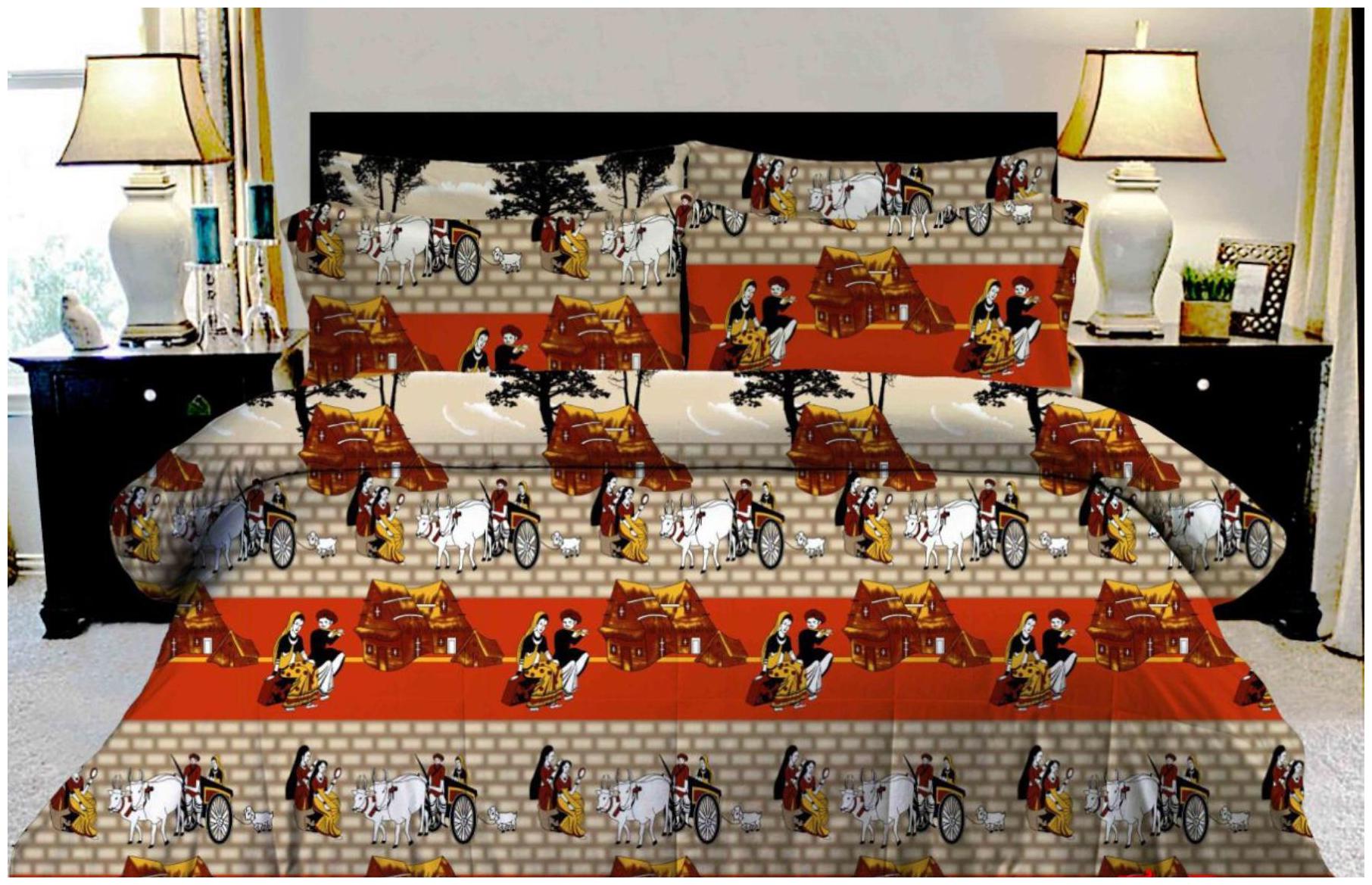 

Shree Jee Polyester Printed Double Size Bedsheet 220 TC ( 1 Bedsheet With 2 Pillow Covers Multi )