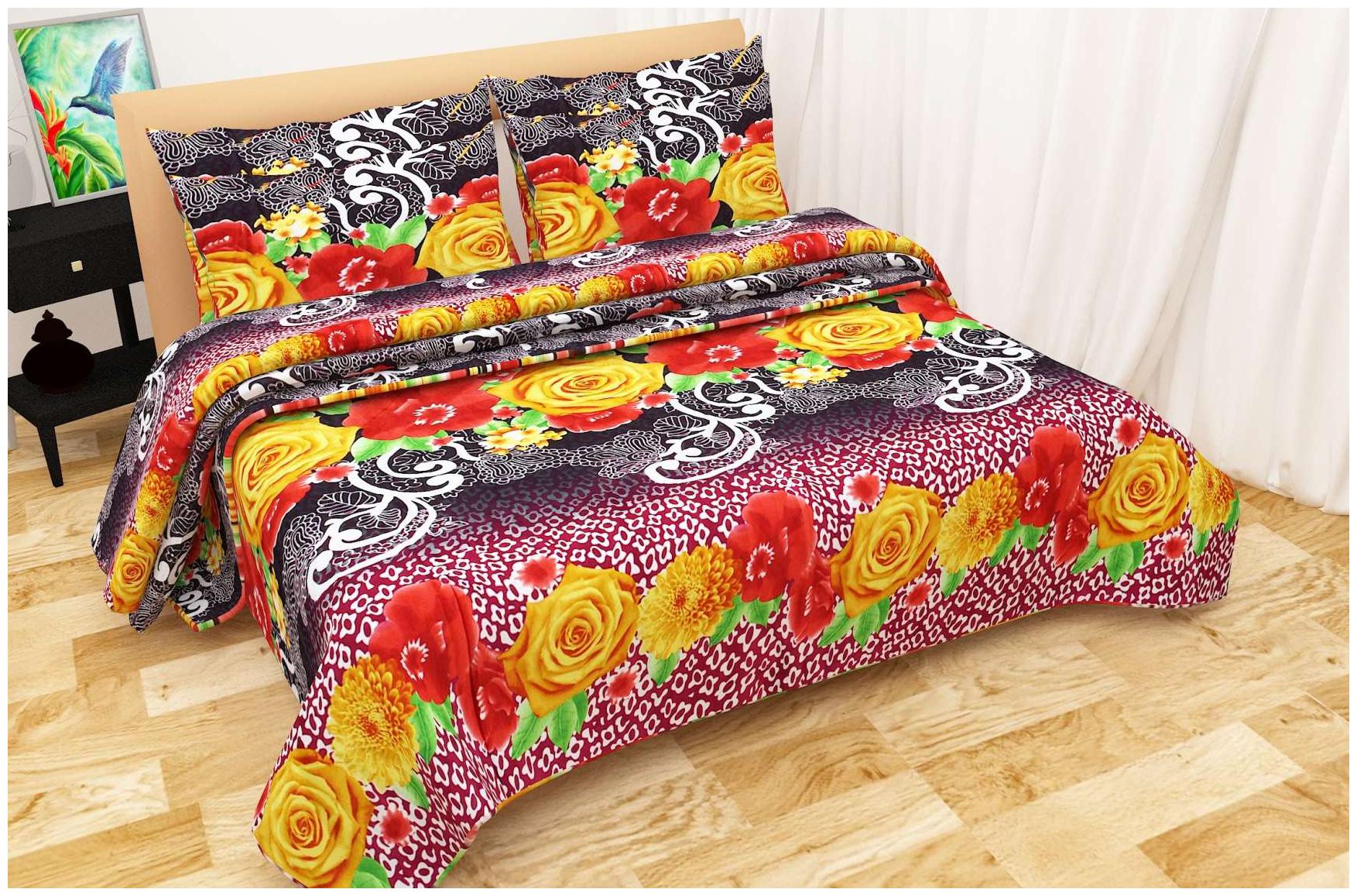 

Shree Jee Microfiber 3D Printed Double Size Bedsheet 160 TC ( 1 Bedsheet With 2 Pillow Covers Yellow )