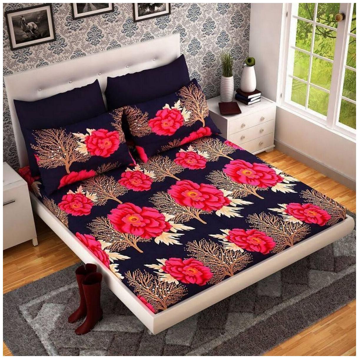 

Shree Jee Polyester Floral Double Size Bedsheet 220 TC ( 1 Bedsheet With 2 Pillow Covers Multi )