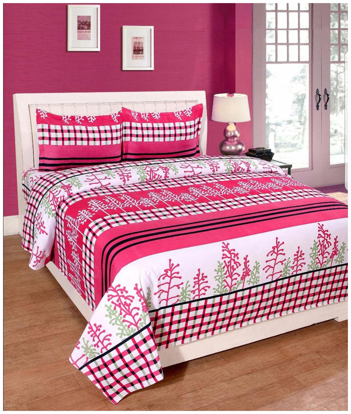 

Shree Jee Polyester Printed Double Size Bedsheet 104 TC ( 1 Bedsheet With 2 Pillow Covers Pink )