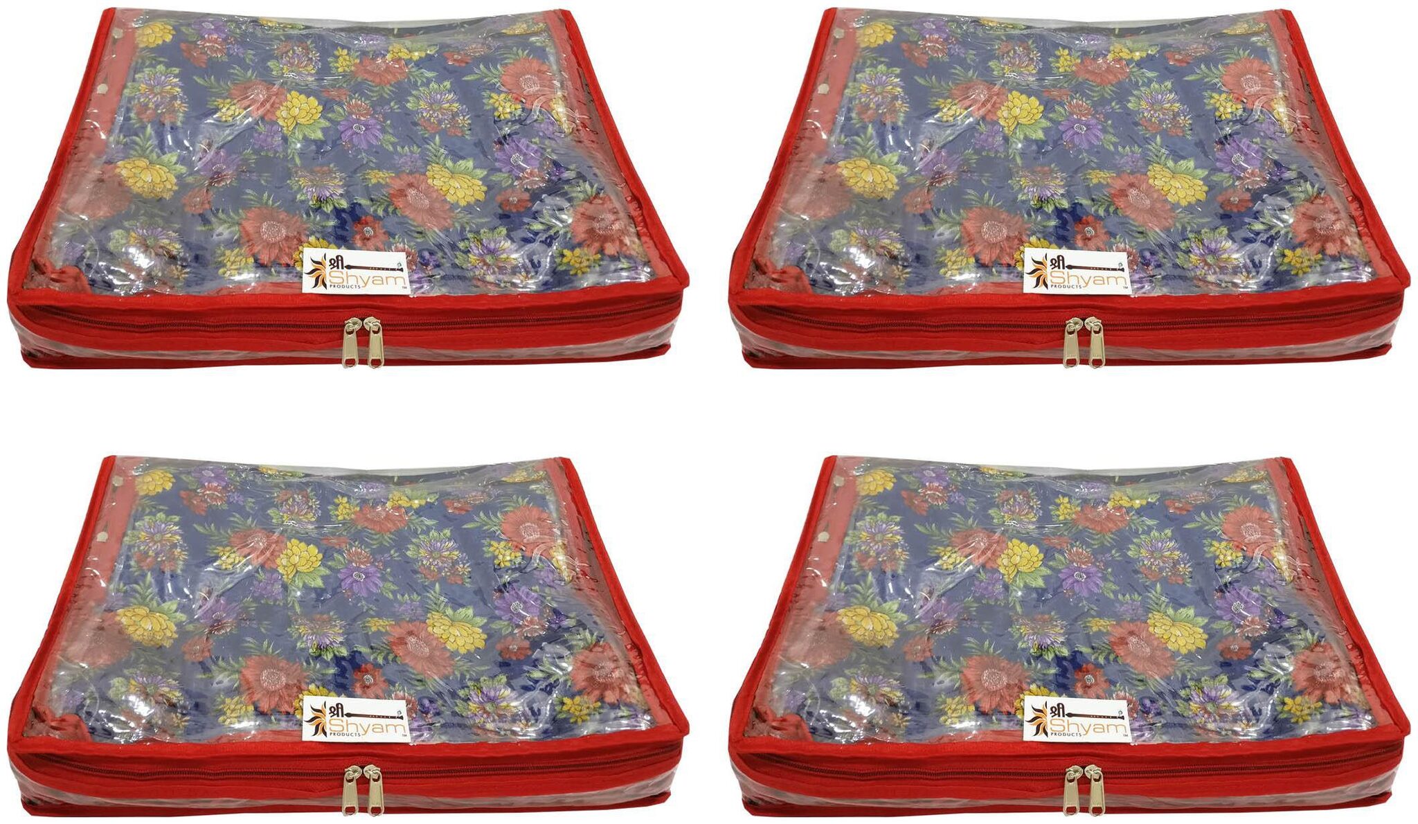 

Shree Shyam Products Transparent With Bhagalpur Fabric 2 Inch Saree Cover 4 Pcs Set