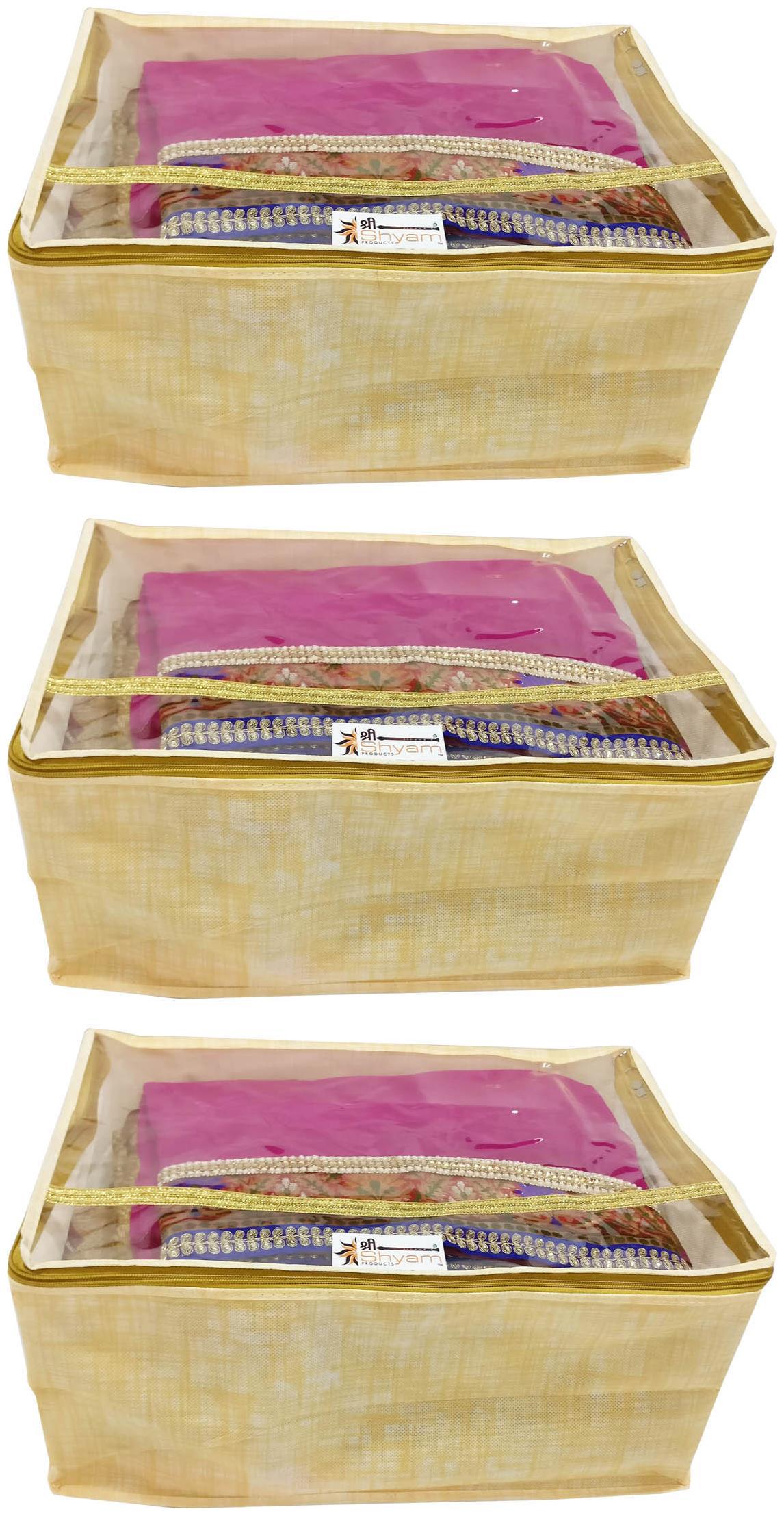 

Shree Shyam Products Non Woven Linen Print Box Saree Cover 3 pcs Set