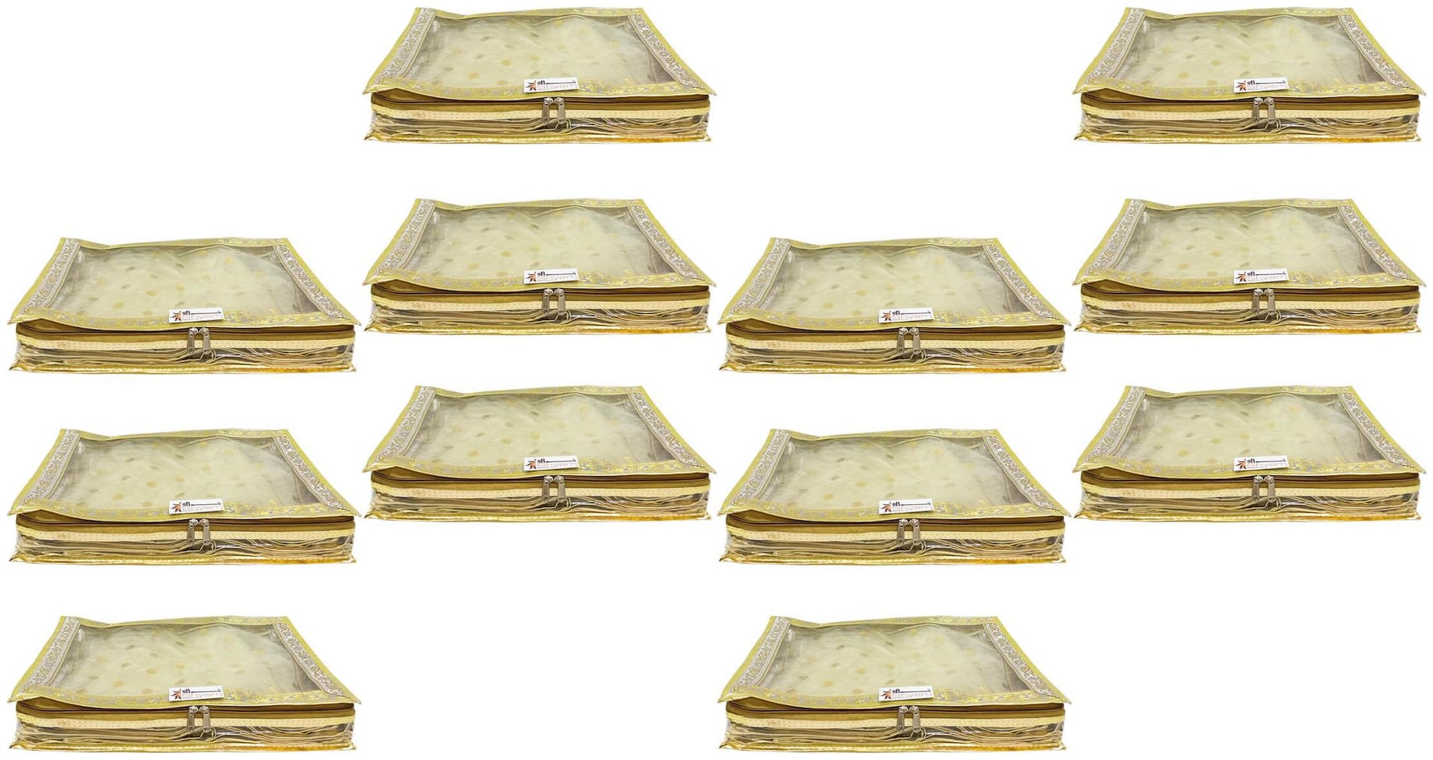 

Shree Shyam Products Transparent Golden Dot Tissue 2 inch Saree Cover 12 Pcs Set