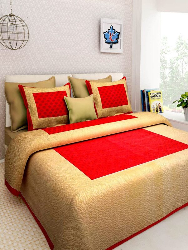 

SHRIHANS Cotton Geometric Double Size Bedsheet 220 TC ( 1 Bedsheet With 2 Pillow Covers Red Golden )