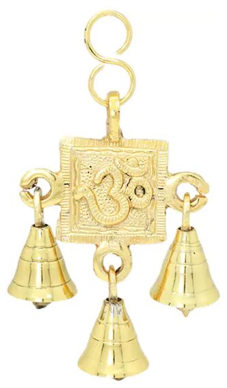 

Shrines Hanging Wall Decor Of Lord Ganesha With Three Bells Wind Chims Of Brass