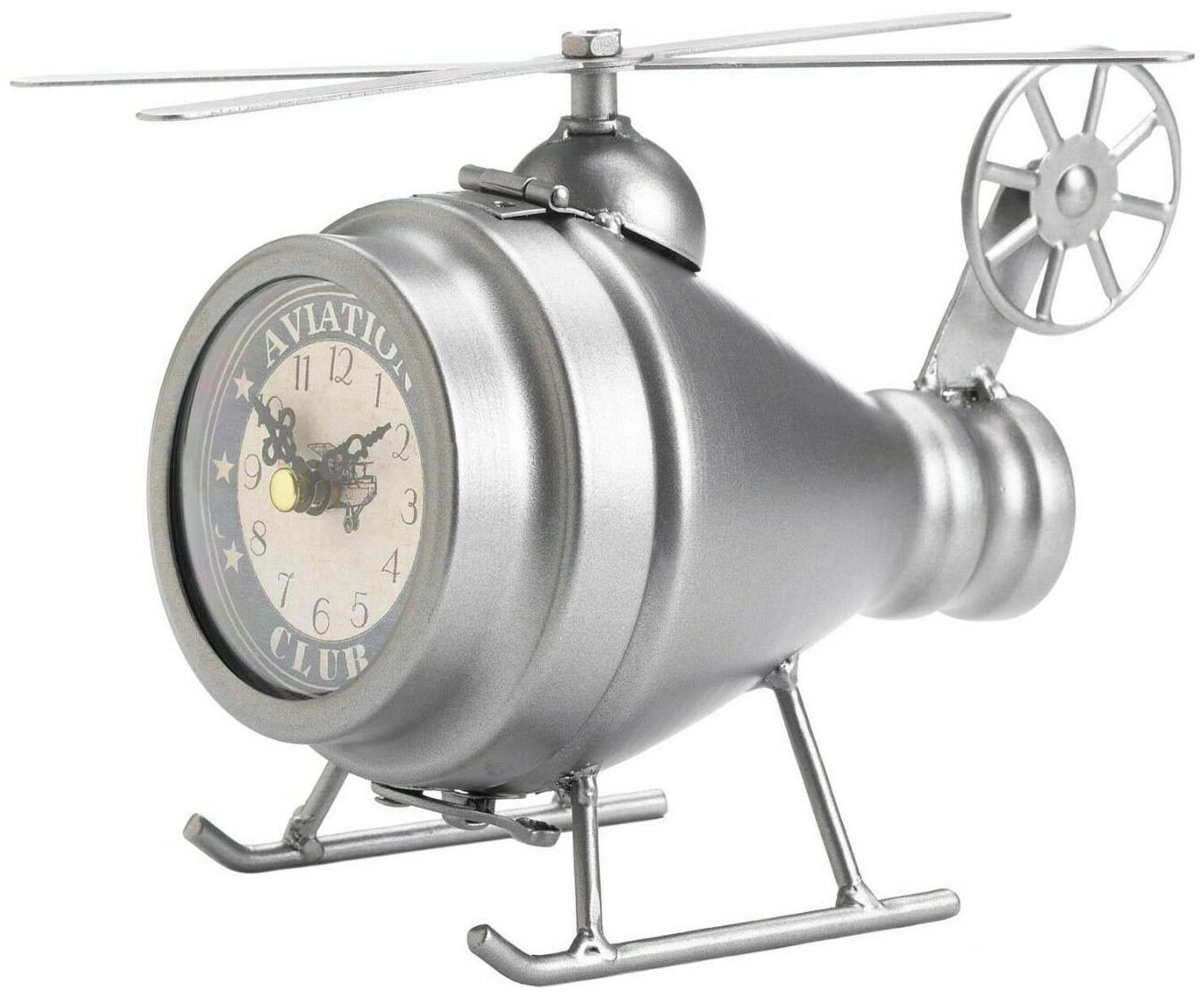 

Silver Helicopter Desk Clock - Polished Finish W Large Retro Printed Numbers