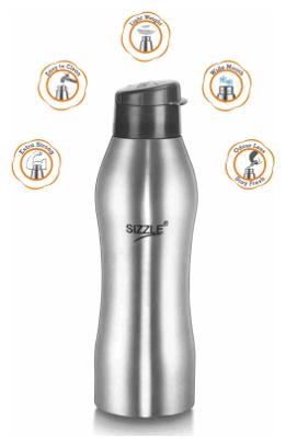 

Sizzle Stainless Steel Grey Water Bottle ( 650 ml Set of 1 )