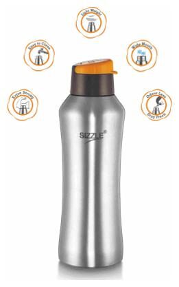 

Sizzle Stainless Steel Orange Water Bottle ( 650 ml Set of 2 )