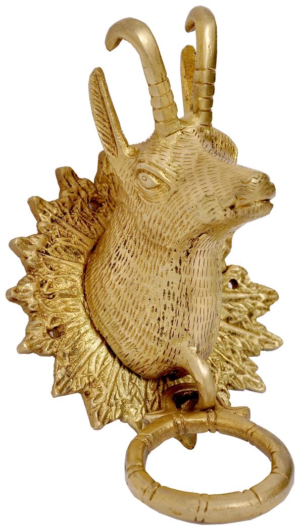 

Skeyaa Brass Deer Mask Door Knocker (Bell) Pull Ring Handle Decorative Antique Piece Weight 0 95 kg