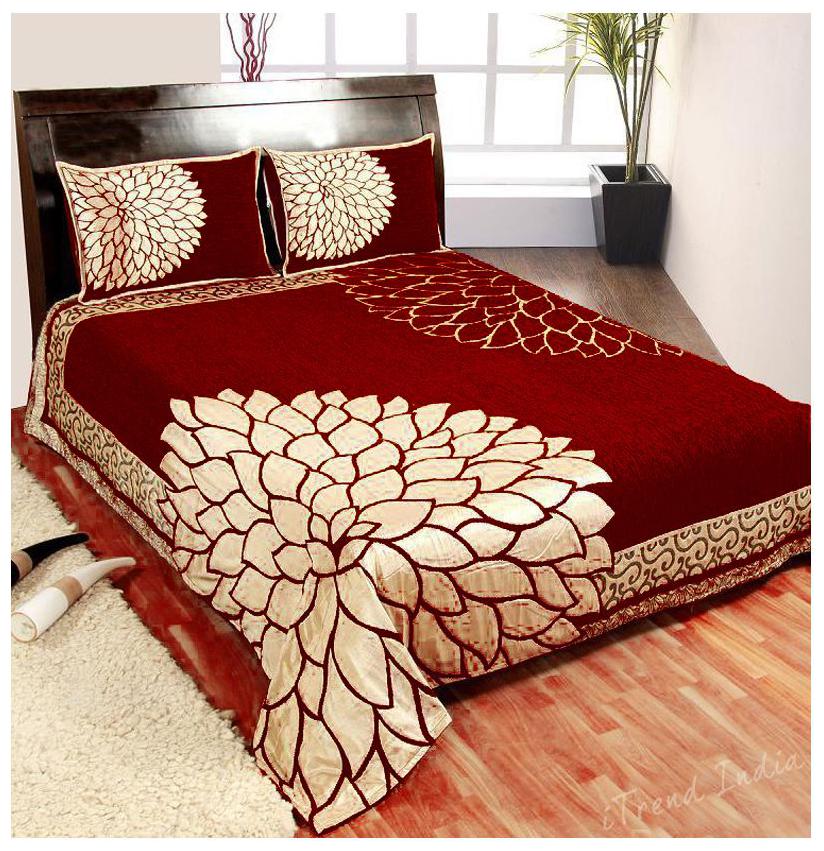 

iTrendIndia Chenille Abstract Double Size Bedsheet ( 1 Bedsheet With 2 Pillow Covers Maroon )