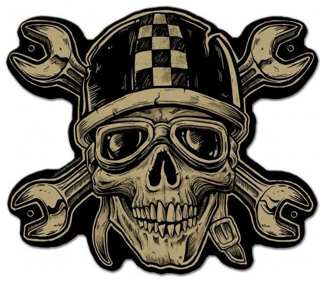 

Skull and Wrenches Tin Metal Die Cut Sign Garage Mechanic Racing Auto Body Shop