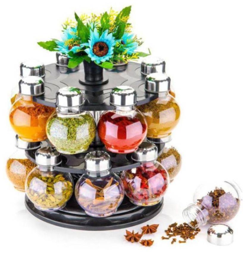 

Sky Heart 360 deg Revolving Plastic Spice Container Masala Container (Set Of 1)