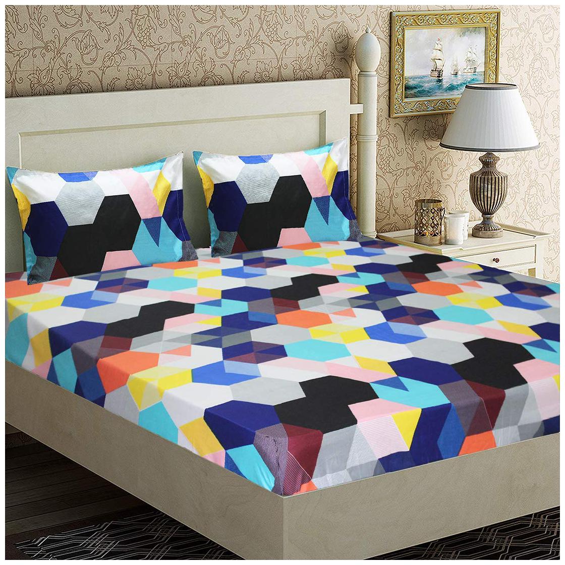 

SKY TEX Cotton Geometric King Size Bedsheet 140 TC ( 1 Bedsheet With 2 Pillow Covers Multi )