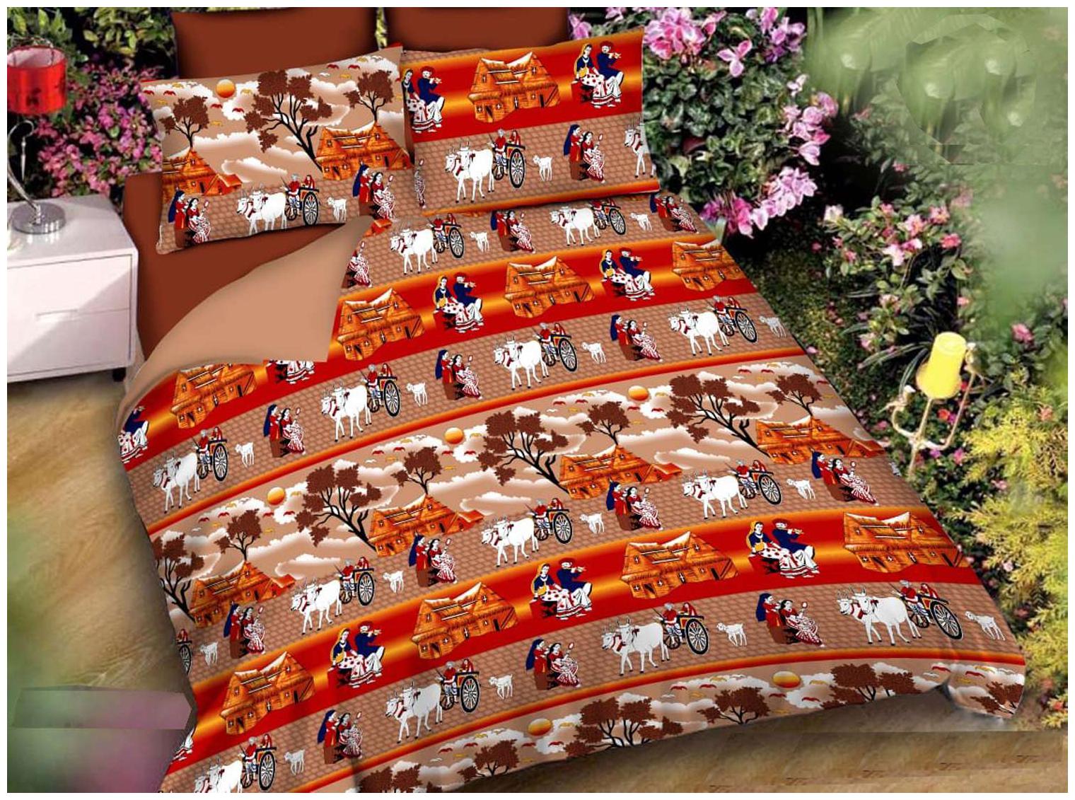 

SKY TEX Cotton Kids Double Size Bedsheet 140 TC ( 1 Bedsheet With 2 Pillow Covers Brown )