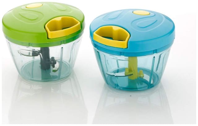 SKYFLY New Handy Chopper, Vegetable Cutter and Chilly Cutter Chopper, 3 Stainless Steel Blade System (650 ml, 2 Piece, Multicolor)