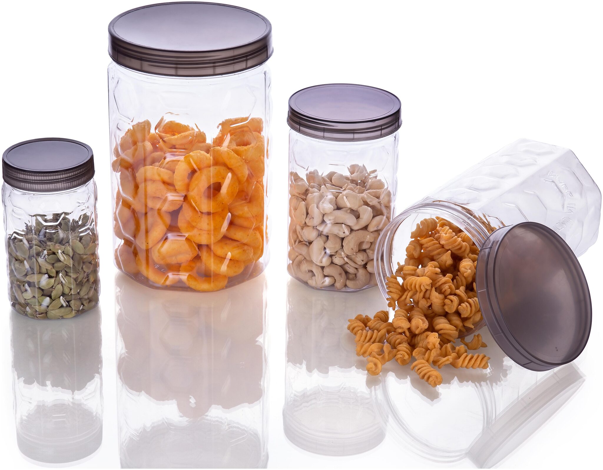 

Skyfly PET Container Set Container Box Kitchen Container Combo Set Of 4 - 300 ml 600 ml 1200 ml 2000 ml Plastic Grocery Container Fridge Container Spice Container (Pack of 4 Clear)