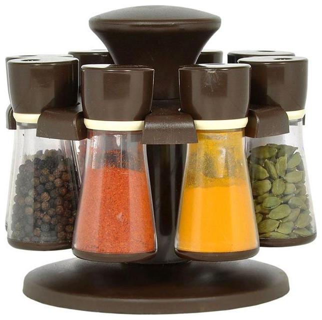 

SKYFLY Polycarbonate Revolving Spice Container Set of 8 Masala box (Brown)