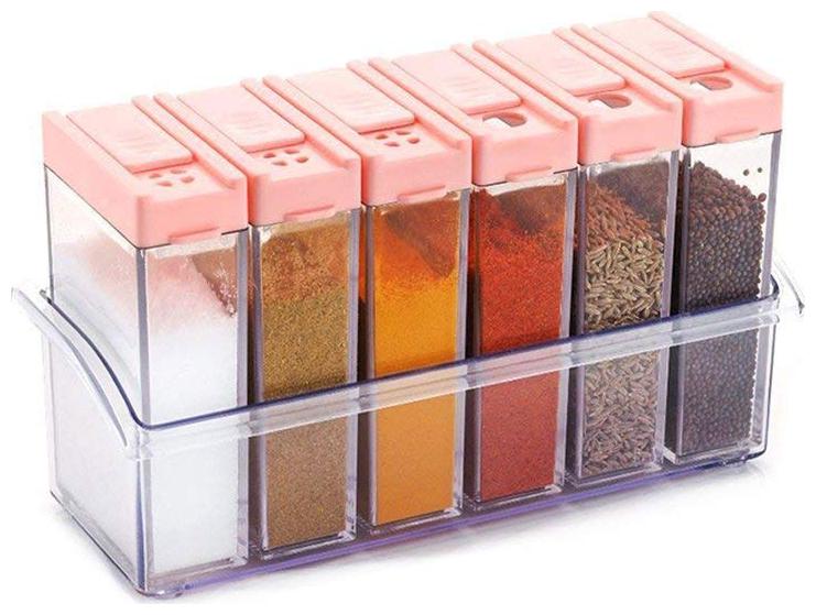 

SKYFLY Spice Container Spice Rack Masala Box Grocery Container Condiment Set Of 6 (Pink)