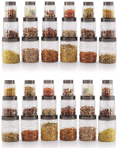 SKYFLY Plastic Grocery Container Set of 36 ( 300 ml , 650 ml  , 1200 ml  , Grey  , Transparent )