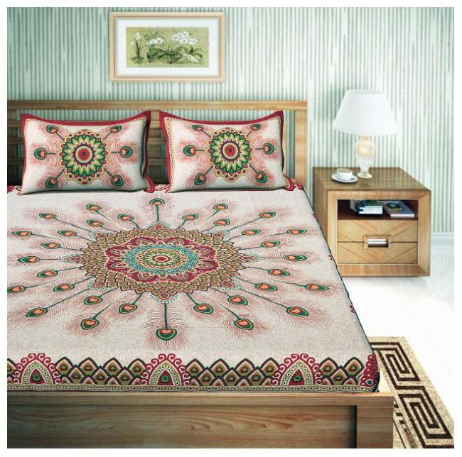 

SkyNaksh Cotton Printed Double Size Bedsheet 220 TC ( 1 Bedsheet With 2 Pillow Covers Red )