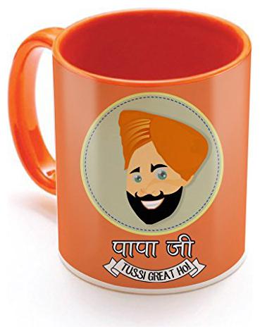 

Skytrends Papa Ji Tussi Great Ho Punjabi Sardar With Stylish Long Mustahes And Blue Background Best Gifts For Dad Happy Father s Day Inner Orange Color Coffee Mug