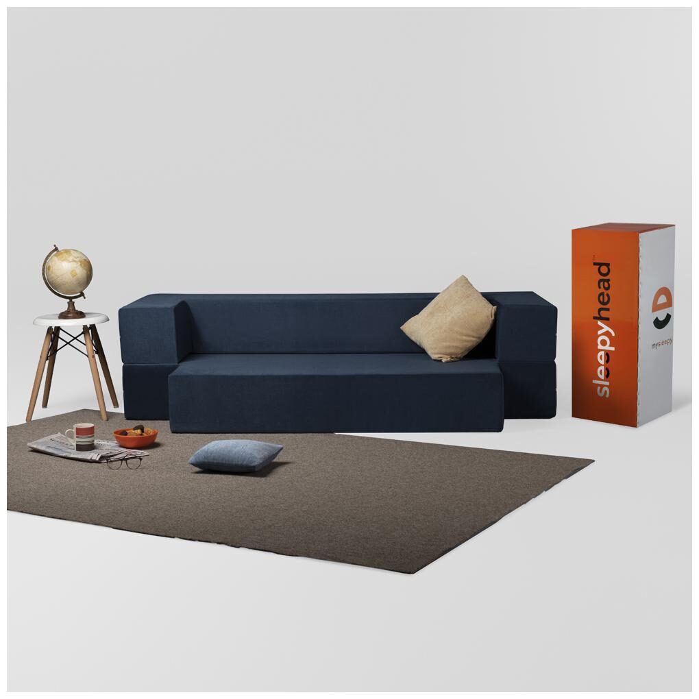 Sleepyhead SofaBed Foldable Sofa cum Bed with Washable Zipper Cover;Blue;75 x 48 x 10 inch 3 Seater by Sleepyhead Home Decor
