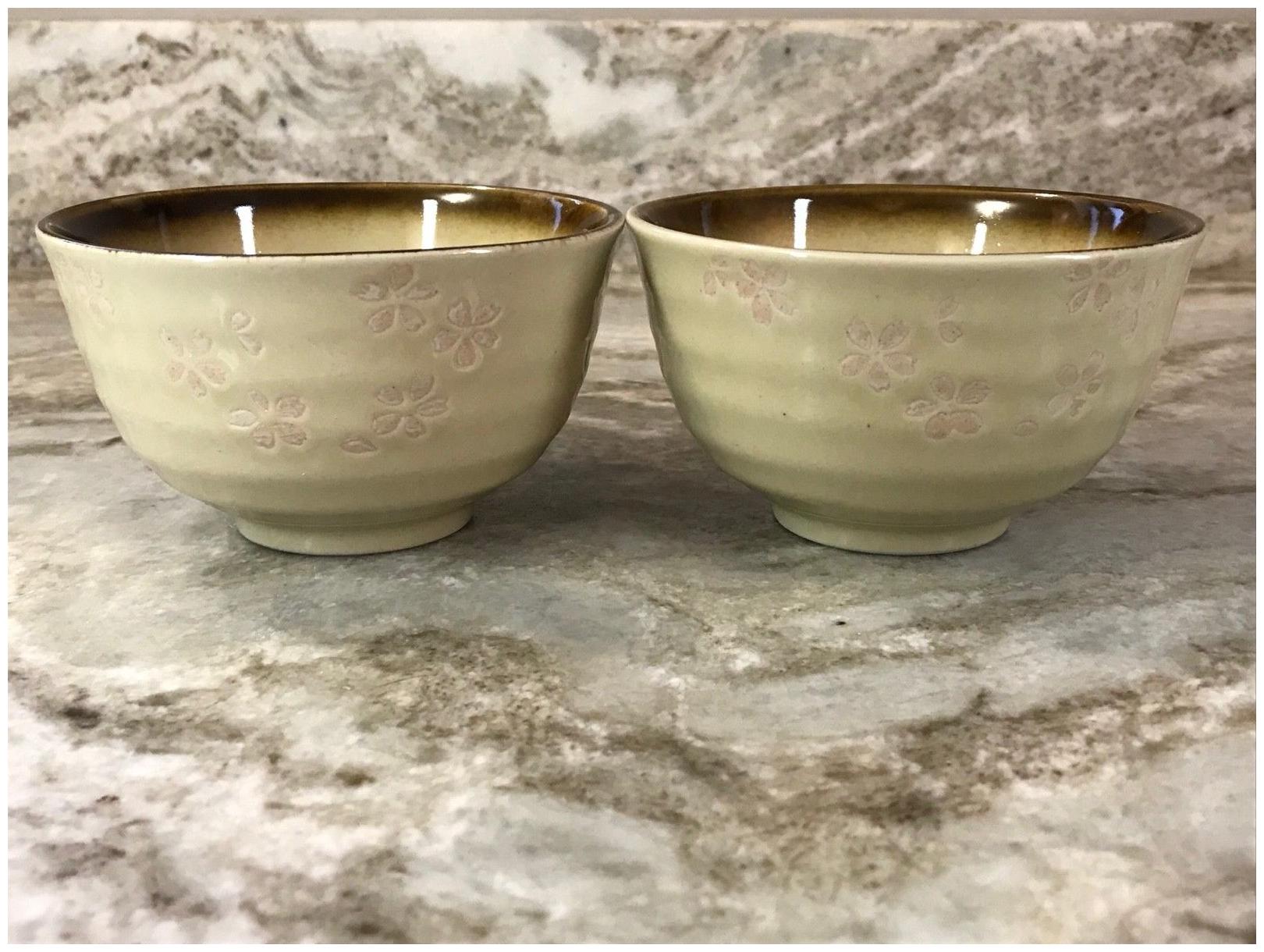 

Small Fuji Blossom Rice Bowls Set Of 2 Choose Brown Sage Rust Or Tan New
