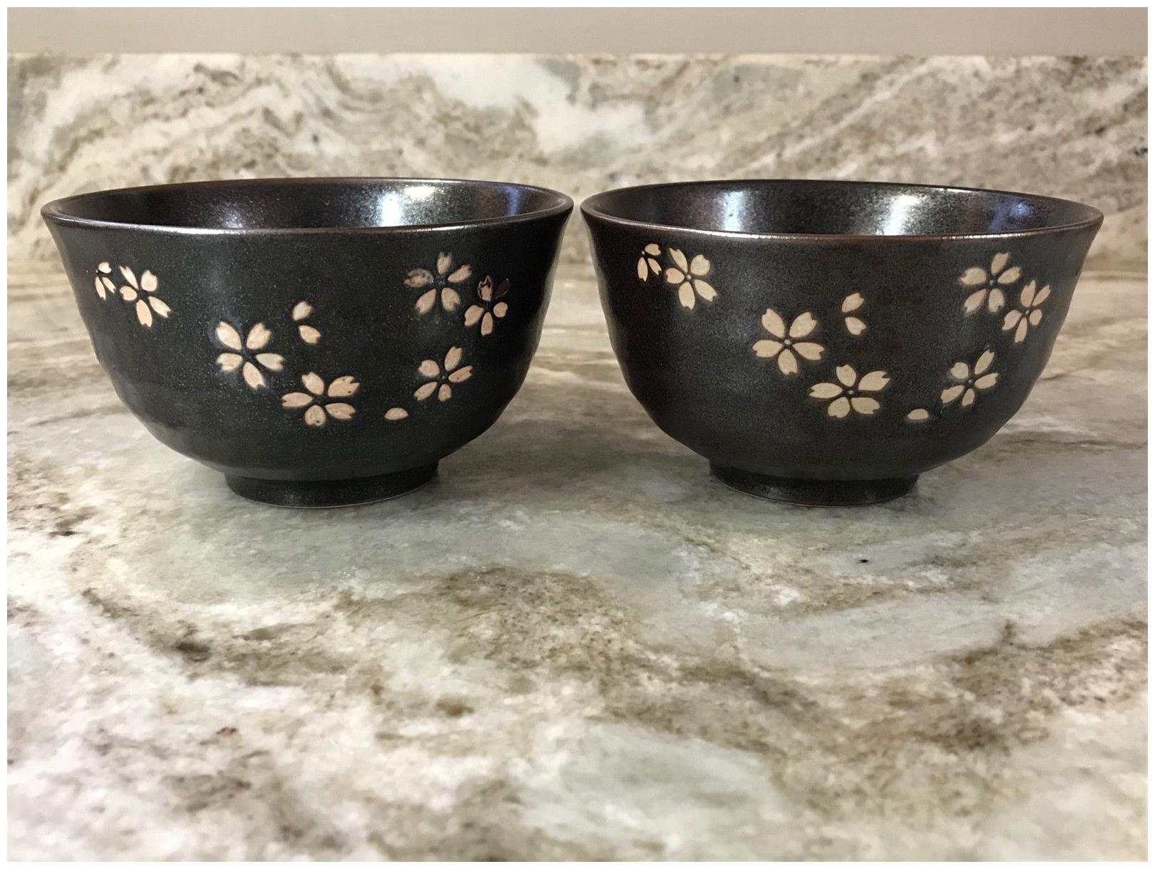 

Small Fuji Blossom Rice Bowls Set Of 2 Choose Brown Sage Rust Or Tan New