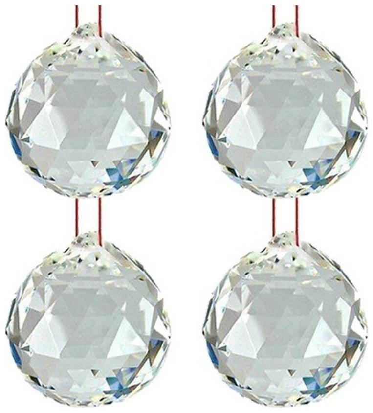 

SMART SKILL HOME FASHION EXQUISITE CRYSTAL CLEAR HANGING BALL FENGSHUI BALL FOR GOOD LUCK HOME DECOR CRYSTAL BALL 40mm WITH RED THREAD PACK OF 4