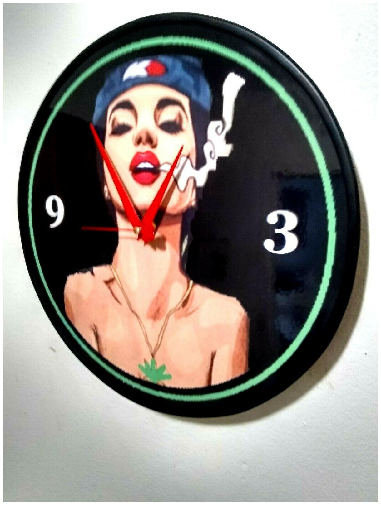 

SMOKING GIRL -12 INCH QUARTZ WALL CLOCK MANCAVE SHECAVE FREE PRIORITY SHIP
