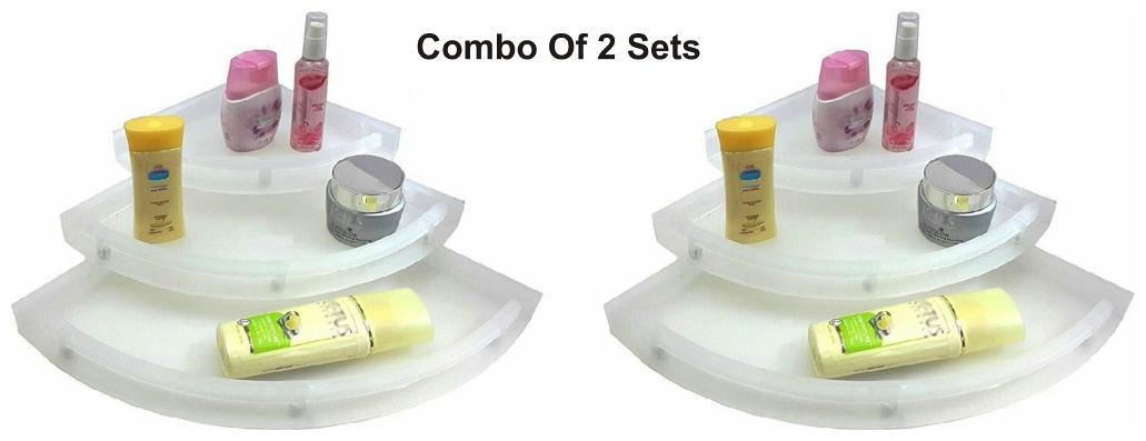 

Snowbell Corner Shelves White Unbreakable - Combo Of 2 Sets
