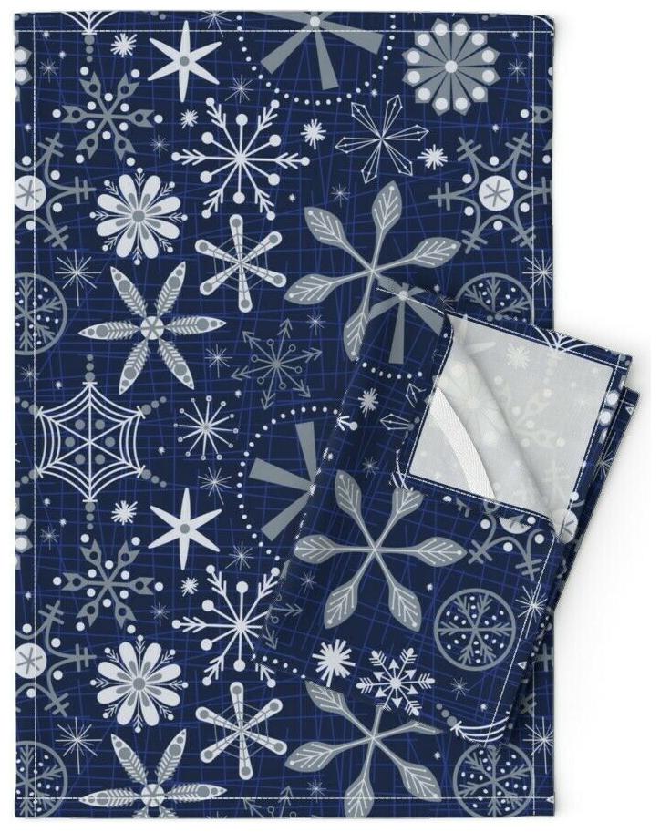 

Snowflakes Winter Mod Mid Century Linen Cotton Tea Towels by Roostery Set of 2