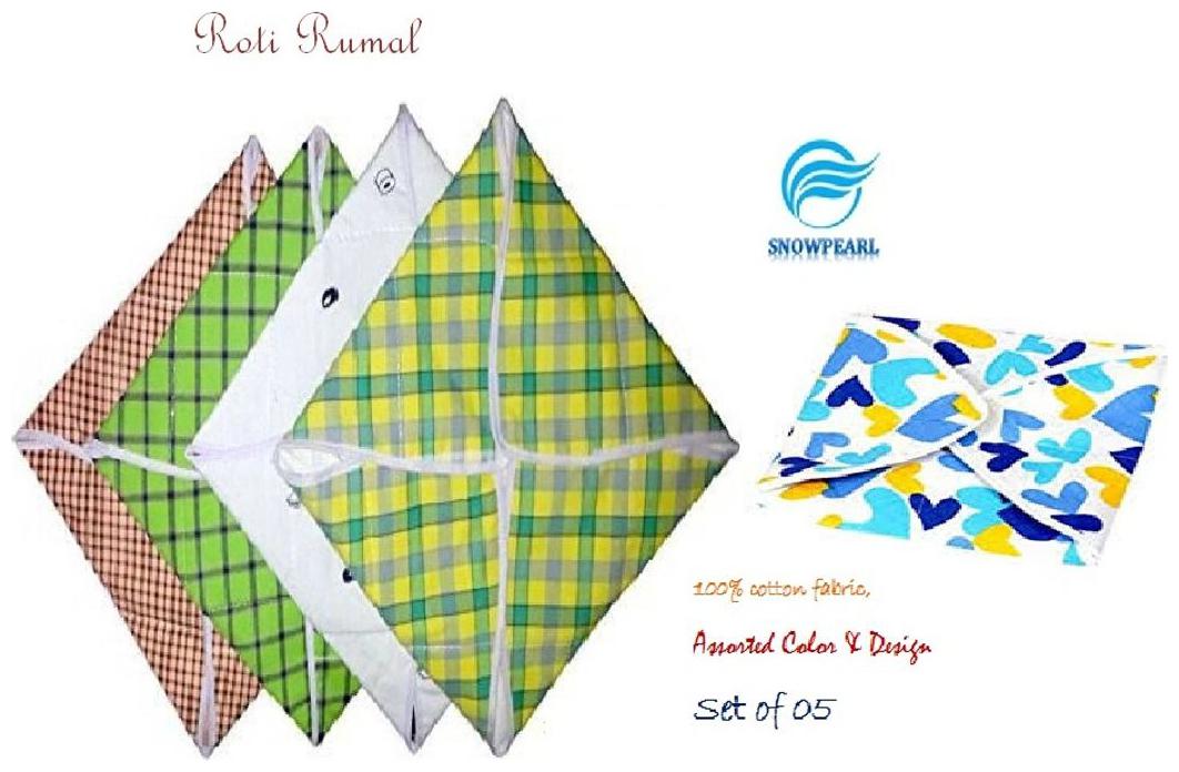 

Snowpearl Roti Chapati Covers Traditional Roti Rumals - 100 Pure Cotton Cover Assorted Color Design (Set of 5 Square)