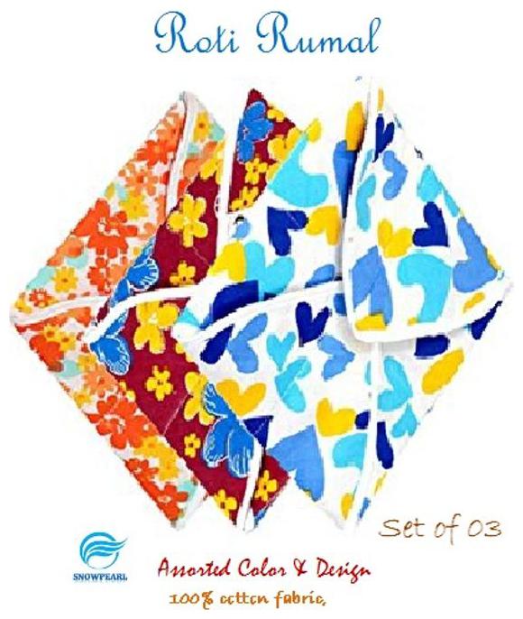 

Snowpearl Roti Chapati Covers Traditional Roti Rumals - 100 Pure Cotton Cover Assorted Color Design (Set of 3 Square)