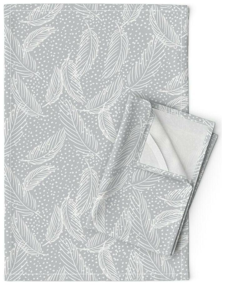 

Snowy Feathers Birds Dots Snow Linen Cotton Tea Towels by Roostery Set of 2