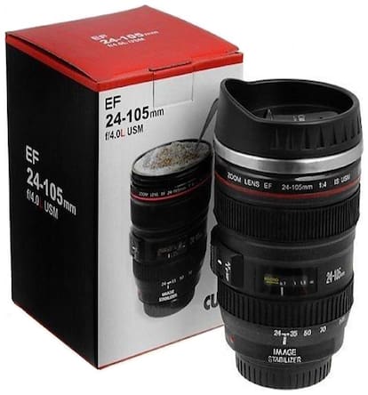 SNR Camera Lens Shaped Coffee Mug With Lid Inner Stainless Steel 400 ml