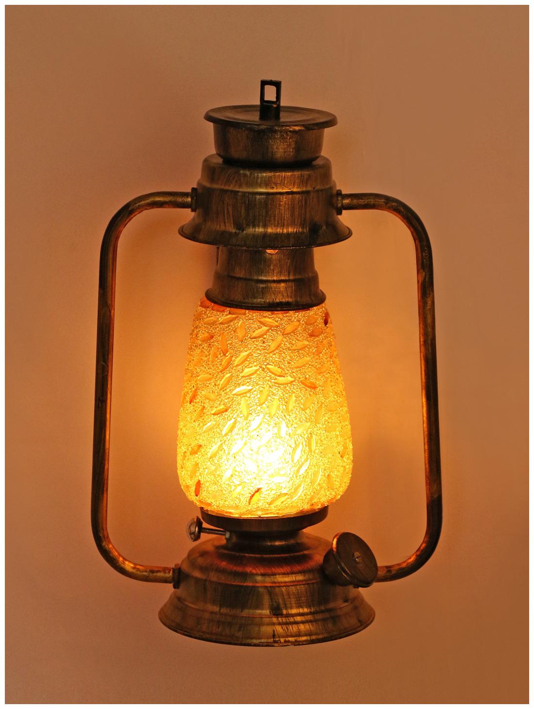 

Somil Antique Wall Mount Lantern Lamp With Glass Hand Decorated With Colorful Articles For Special Lighting Effects (Set Of 1) CD1