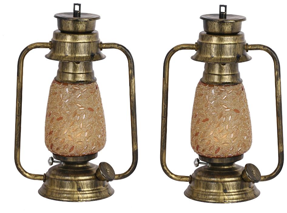 

Somil Antique Wall Mount Lantern Lamp With Glass Hand Decorated With Colorful Articles For Special Lighting Effects(Set Of 2) VC21