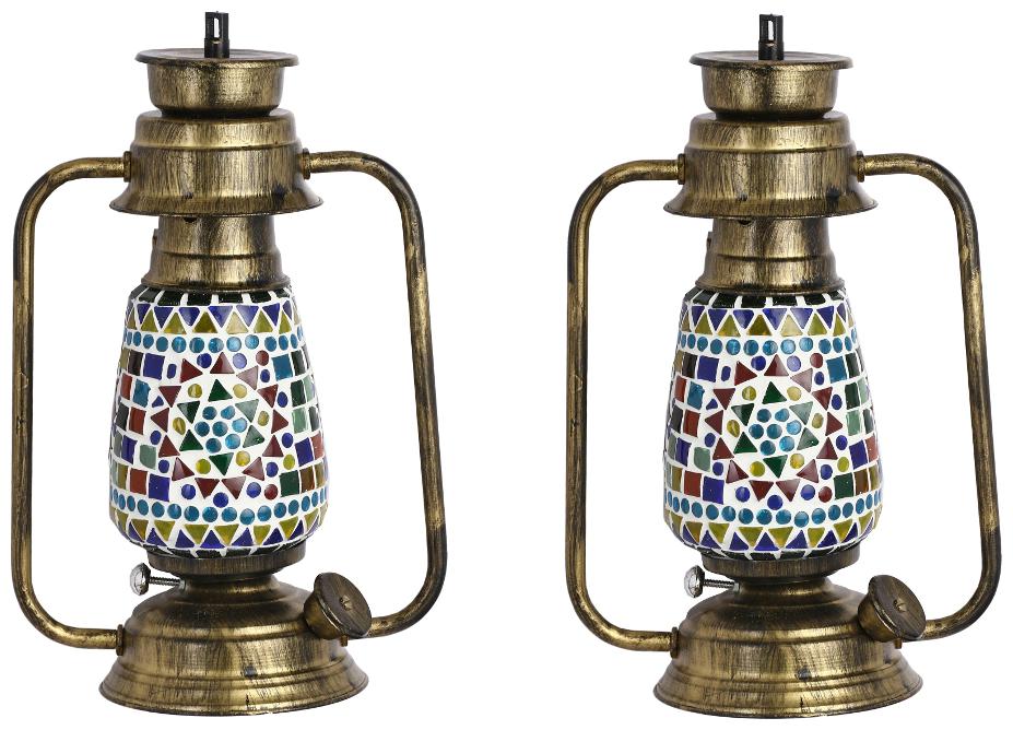 

Somil Antique Wall Mount Lantern Lamp With Glass Hand Decorated With Colorful Articles For Special Lighting Effects(Set Of 2) VC19