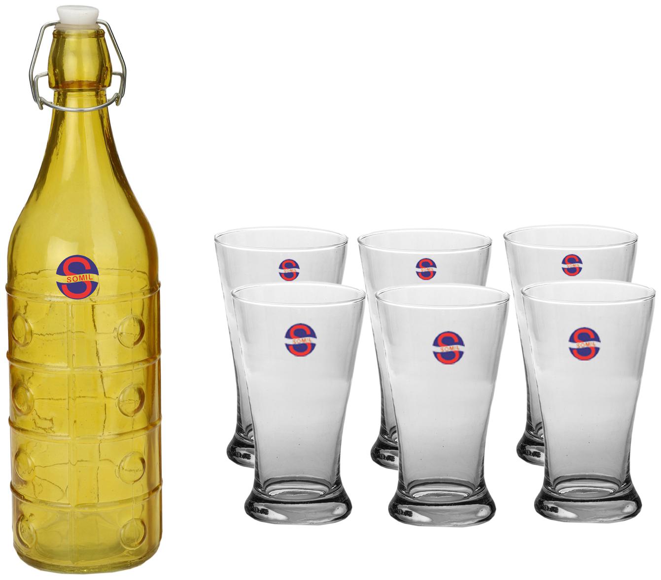 

Somil Glass Yellow Transparent Water Bottle ( 1000 ml Set of 7 )