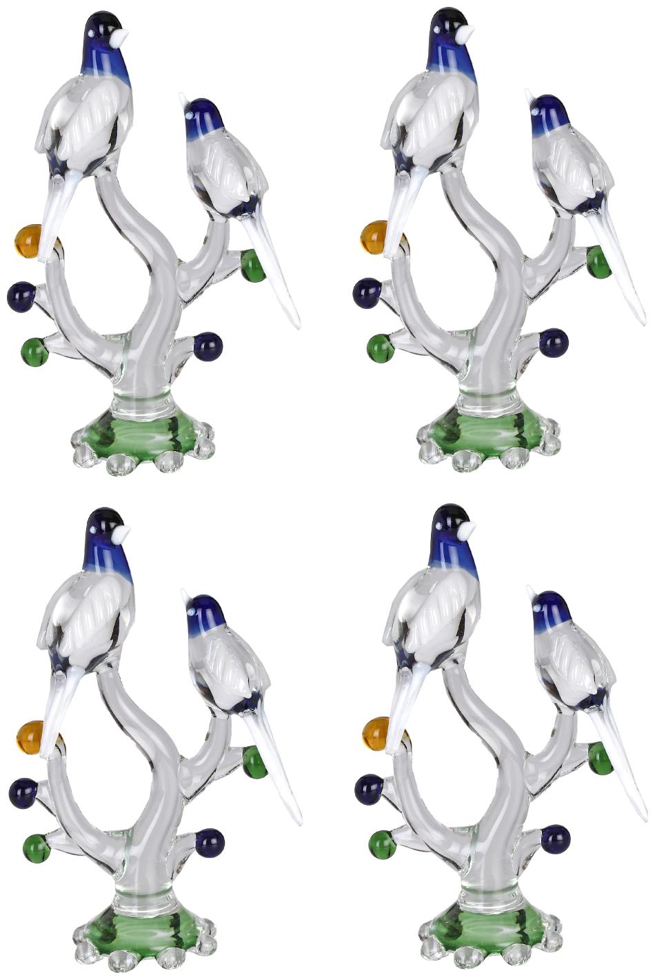 

Somil Crystal Shining Clear Glass Natural Loving Birds Pair Relaxing On A Well-Favoured Tree JV4 (Set Of 4)